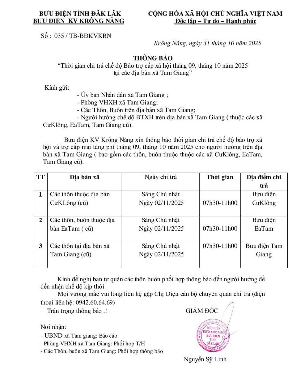 THÔNG BÁO CHI TRẢ TRỢ CẤP THÁNG 9,10 NĂM 2025
